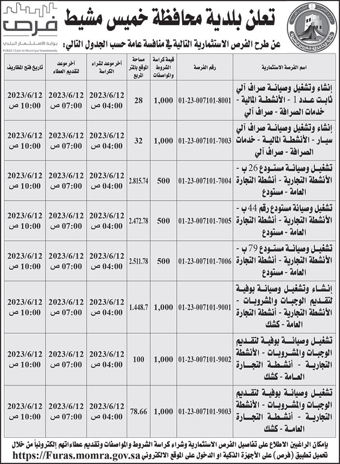 إعلان بلدية محافظة خميس مشيط 