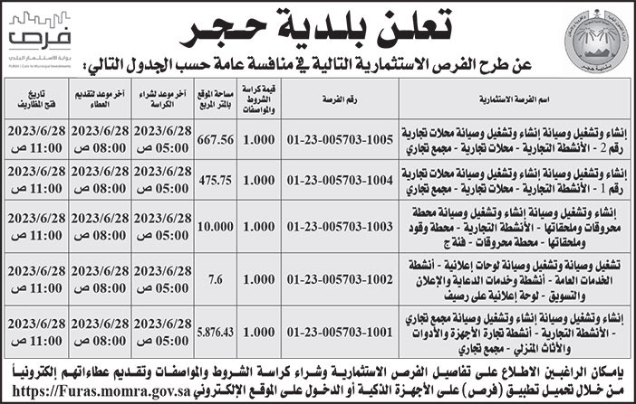 إعلان بلدية حجر 