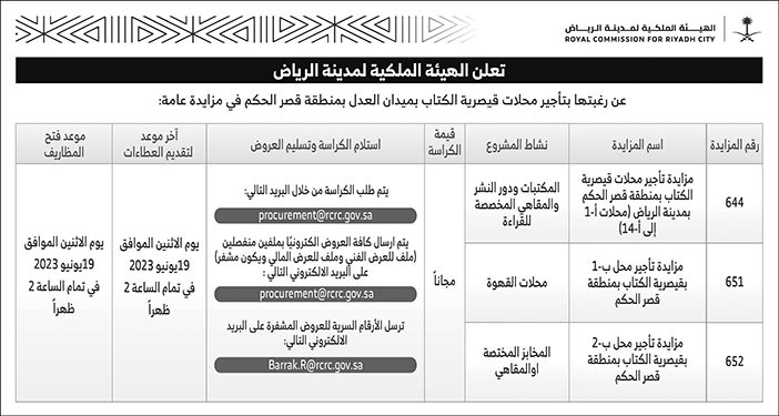 إعلان الهيئة الملكية لمدينة الرياض 