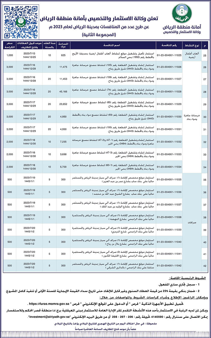 إعلان أمانة منطقة الرياض 