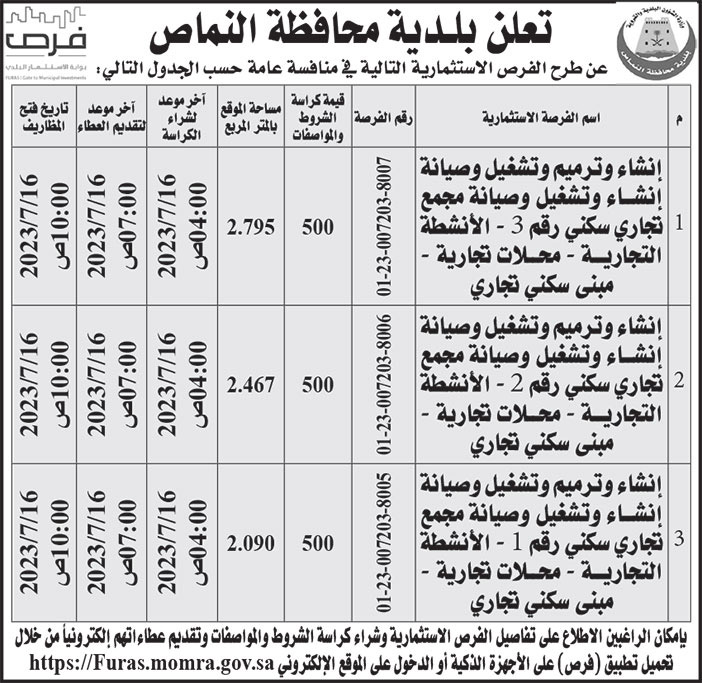 إعلان بلدية محافظة النماص 