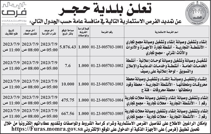 إعلان بلدية حجر 