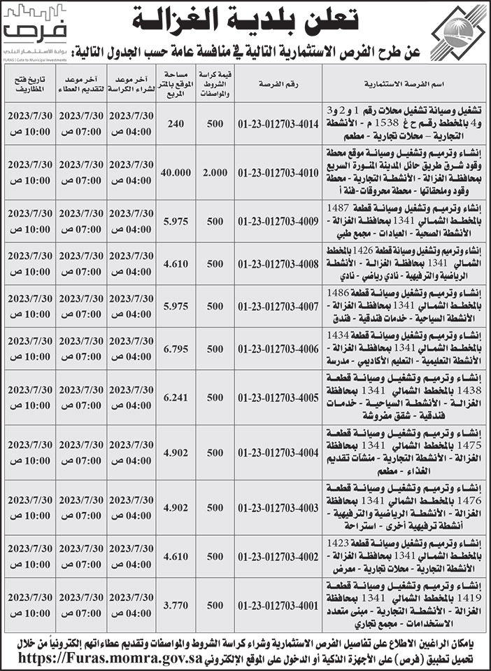 إعلان بلدية الغزالة 