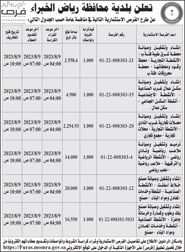 إعلان بلدية محافظة رياض الخبراء 