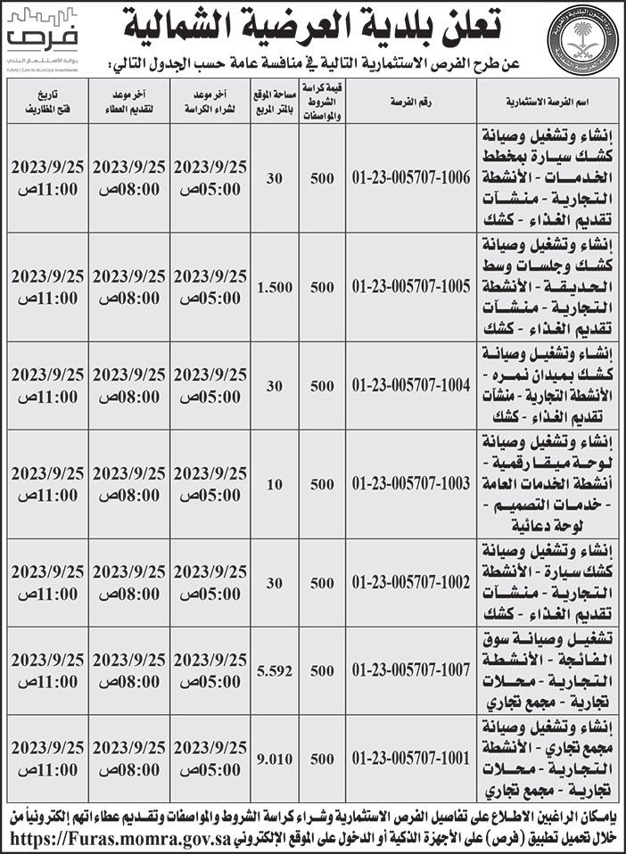 إعلان بلدية العرضية الشمالية 