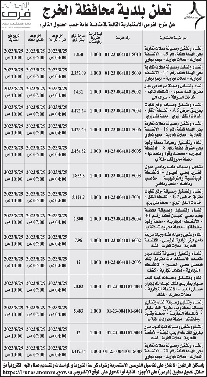 إعلان بلدية محافظة الخرج 