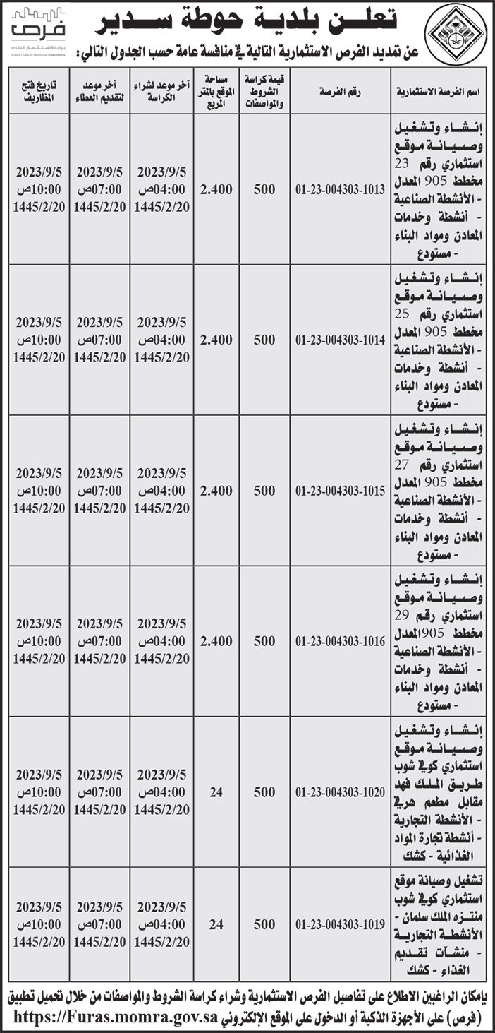 إعلان بلدية حوطة سدير 