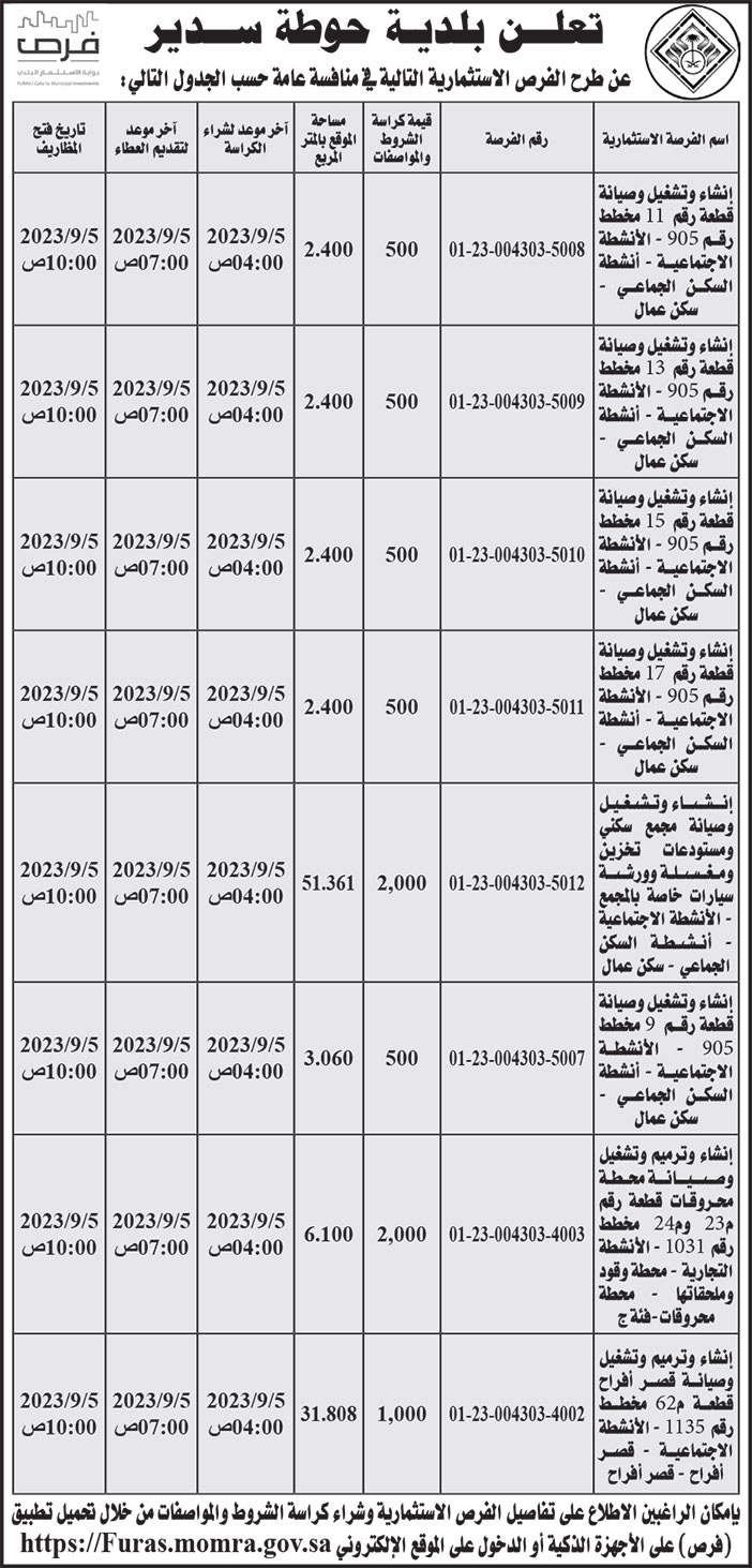 إعلان بلدية حوطة سدير 