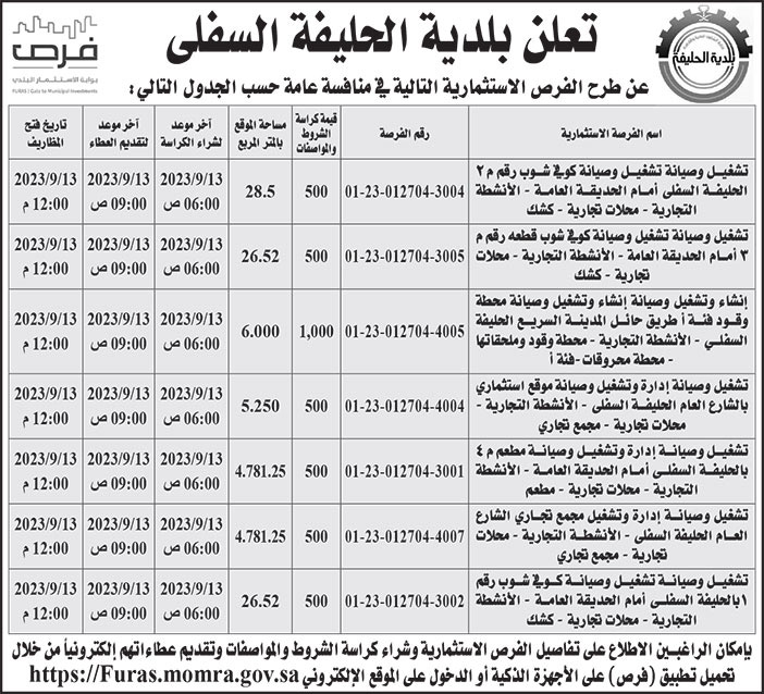 إعلان بلدية الحليفة السفلى 