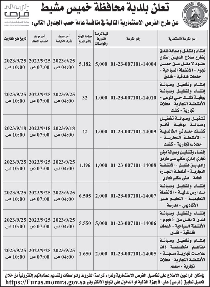 إعلان بلدية محافظة خميس مشيط 