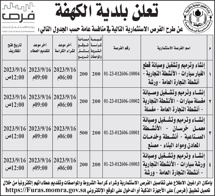 إعلان بلدية الكهفة 