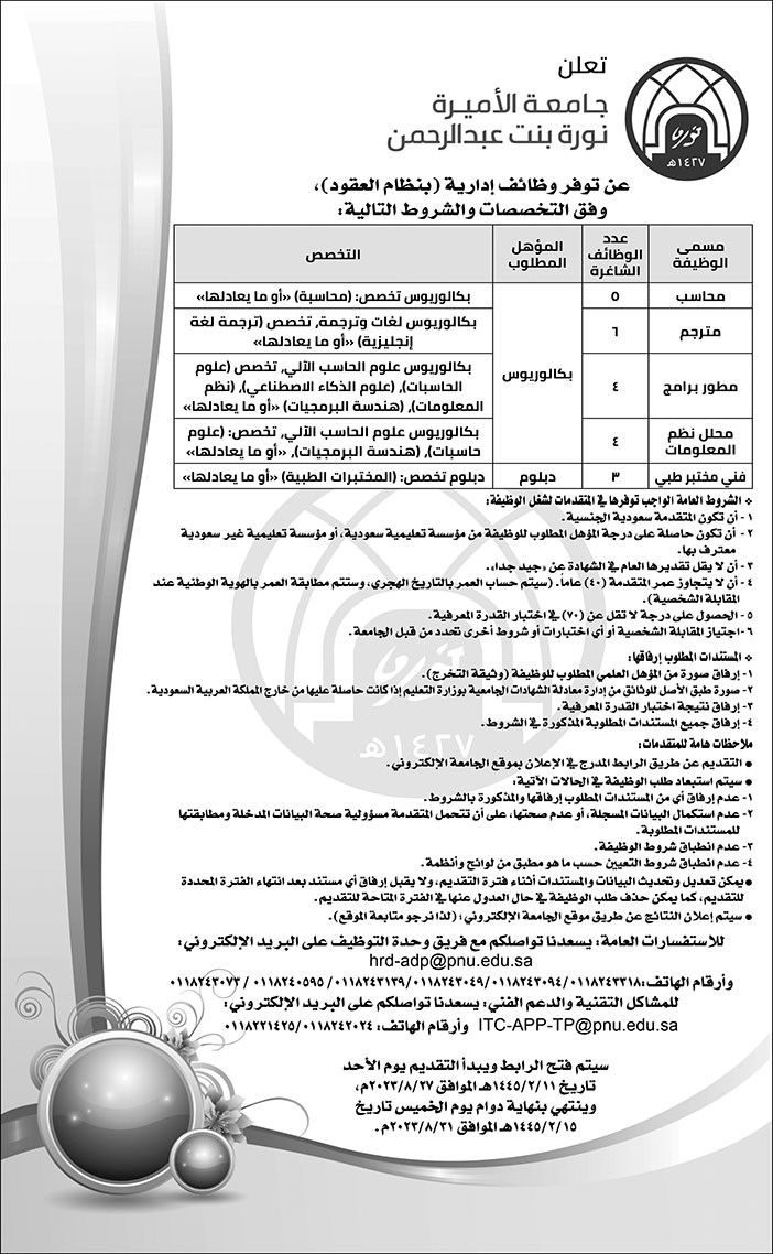 إعلان جامعة الأميرة نورة 