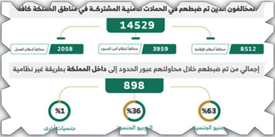 ضبط (14529) مخالفاً لأنظمة الإقامة والعمل وأمن الحدود 