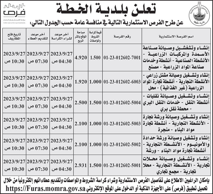 اعلان بلدية الخطة 