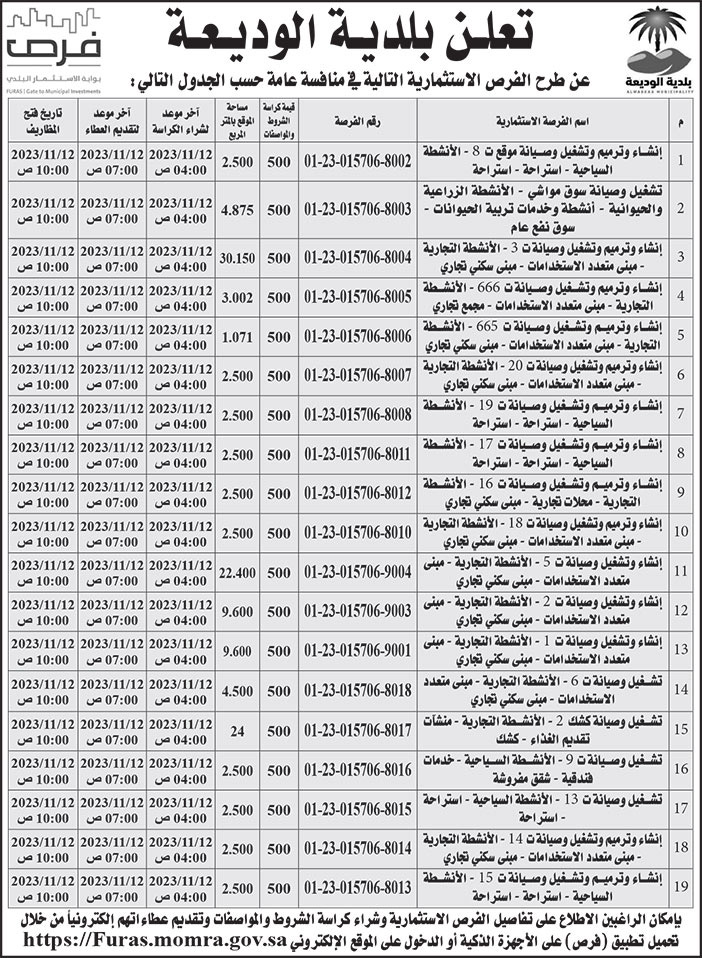 إعلان بلدية الوديعة 