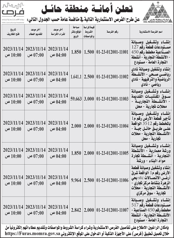 إعلان أمانة منطقة حائل 