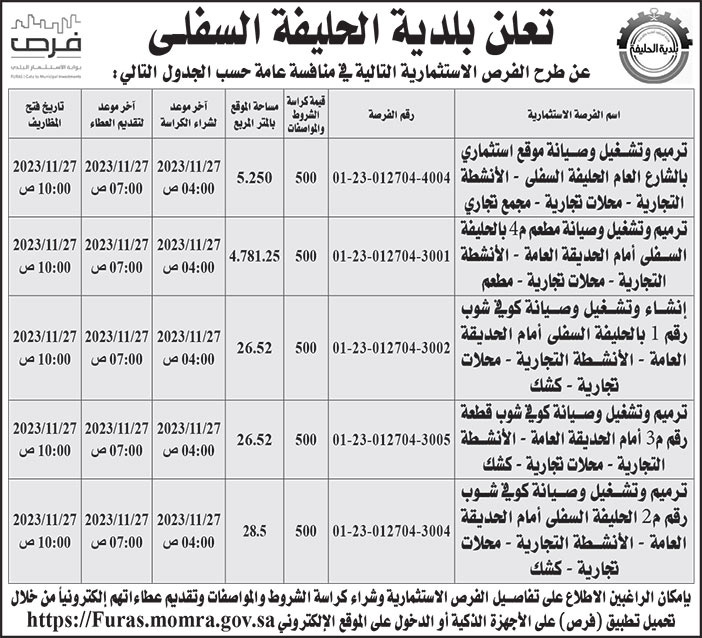 إعلان بلدية الحليفة السفلى 