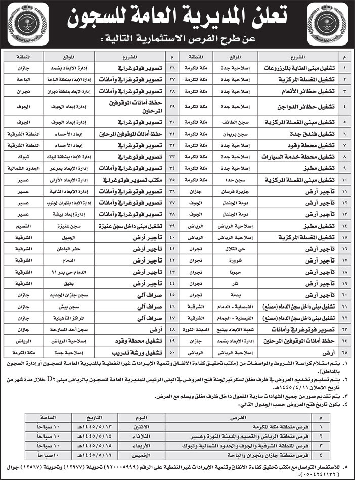 إعلان المديرية العامة للسجون 