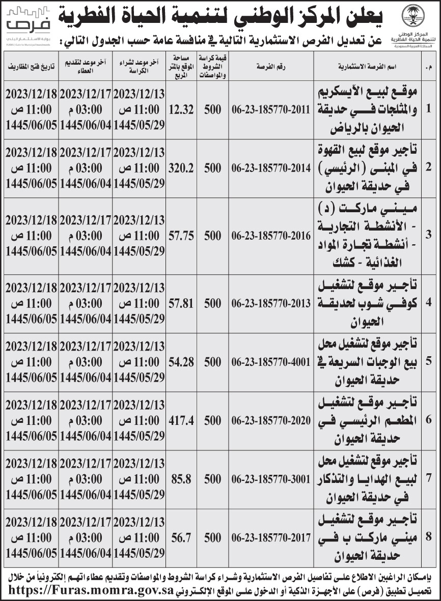 إعلان المركز الوطني لتنمية الحياة الفطرية 