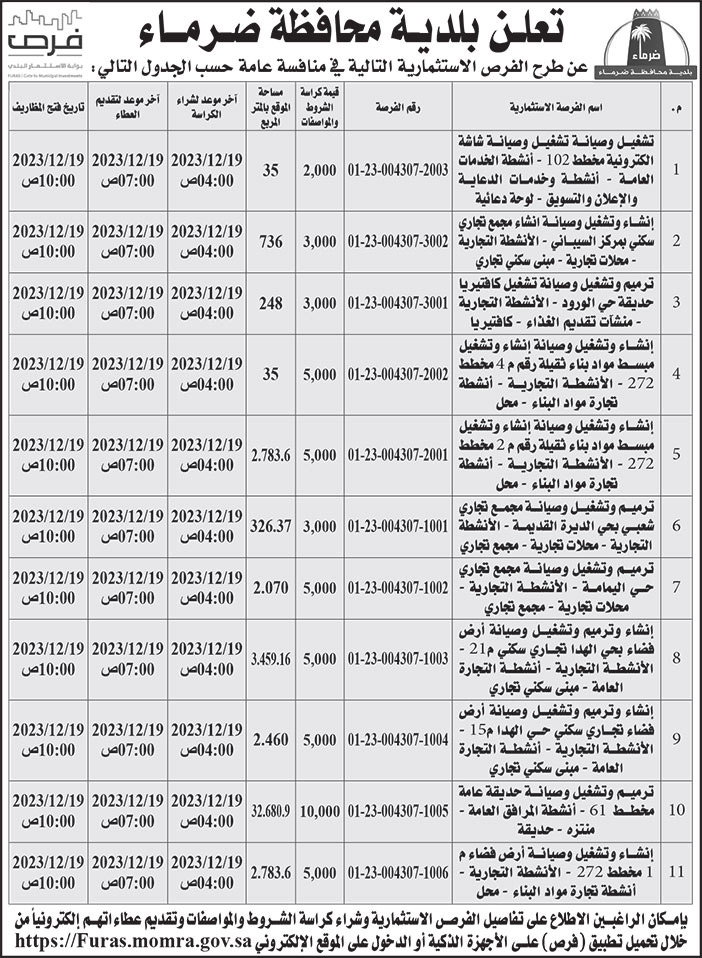 إعلان بلدية محافظة ضرماء 