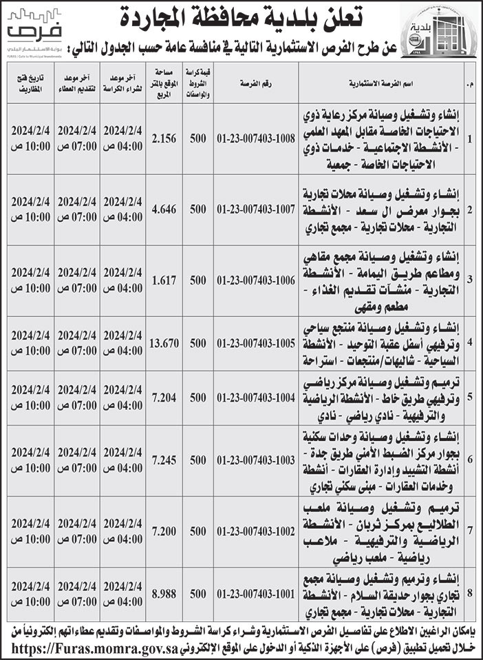 إعلان بلدية محافظة المجاردة 