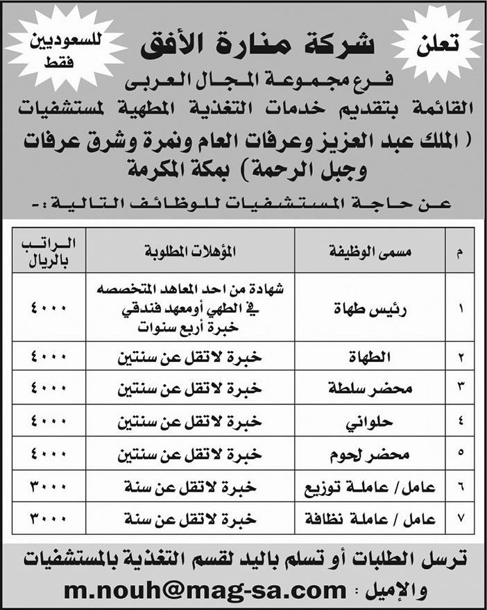 إعلان شركة منارة الأفق 