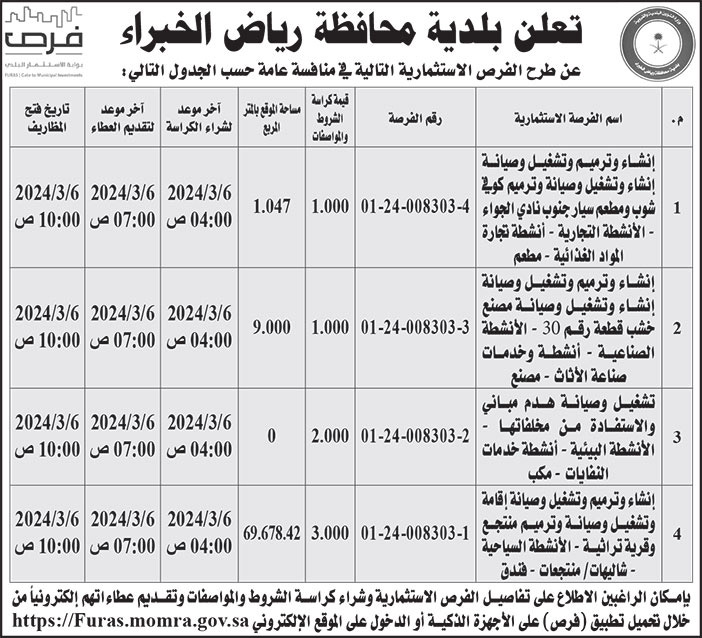 إعلان بلدية محافظة رياض الخبراء 