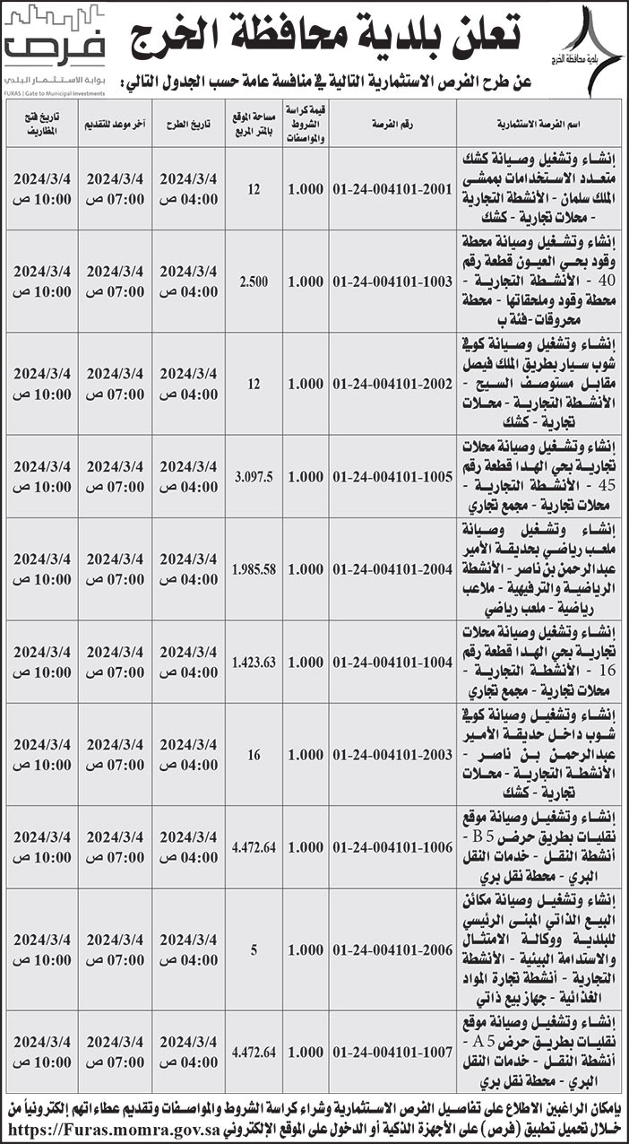 إعلان بلدية محافظة الخرج 