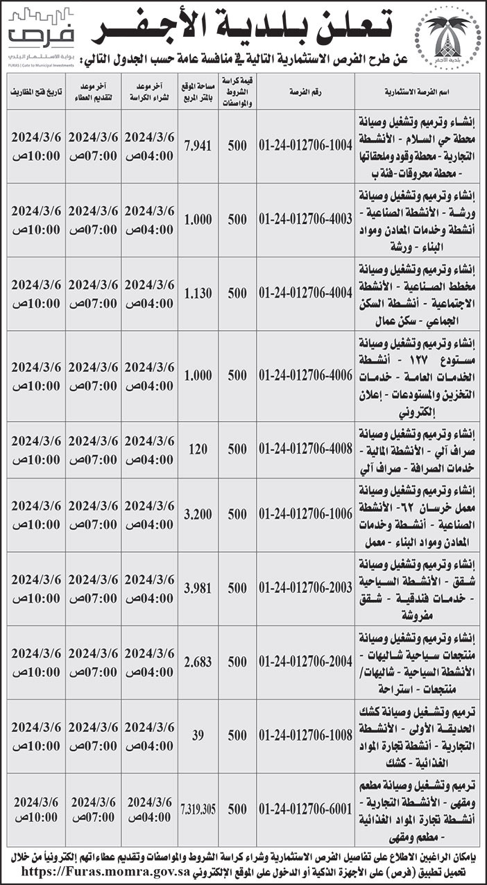 إعلان بلدية الأجفر 