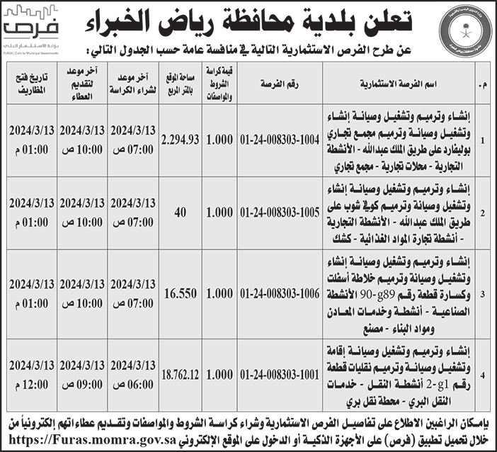 إعلان بلدية محافظة رياض الخبراء 