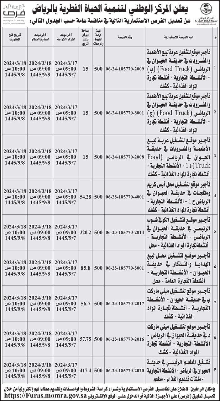 إعلان المركز الوطني لتنمية الحياة الفطرية بالرياض 