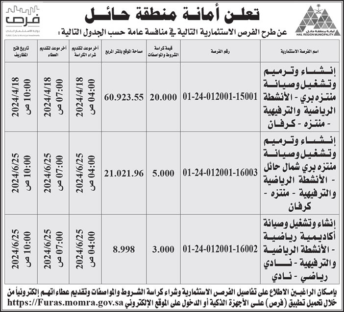 إعلان أمانة منطقة حائل 