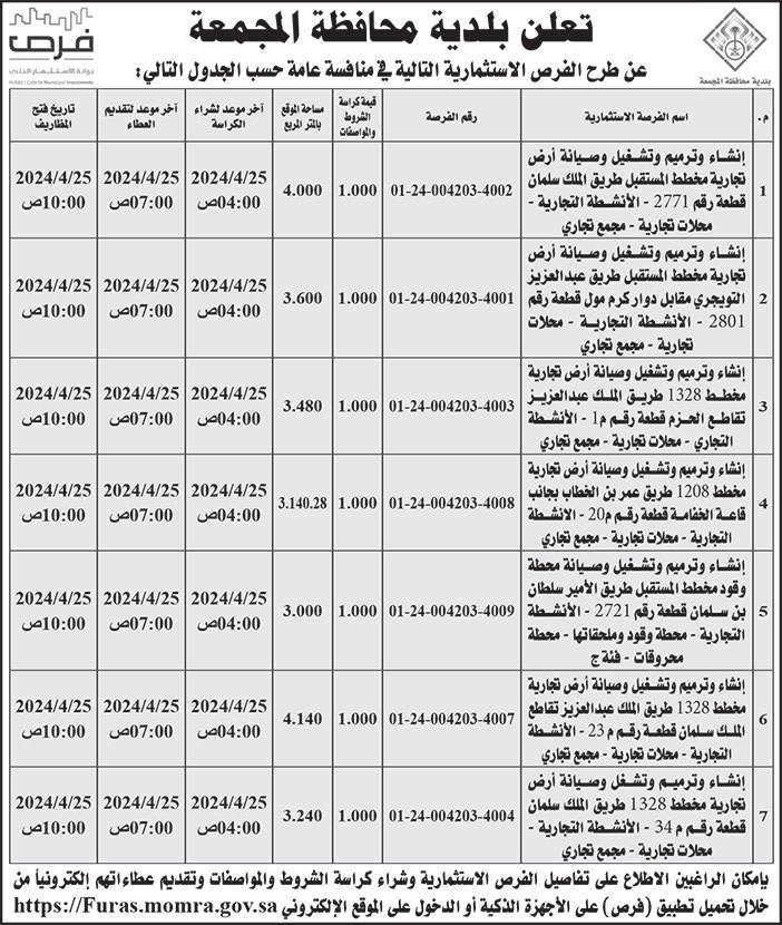 إعلان بلدية محافظة المجمعة 