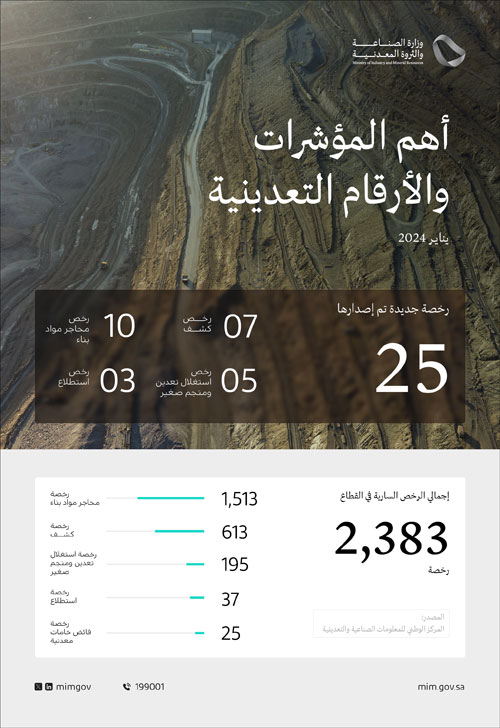 وزارة الصناعة تصدر 25 رخصة تعدينية جديدة خلال شهر يناير 