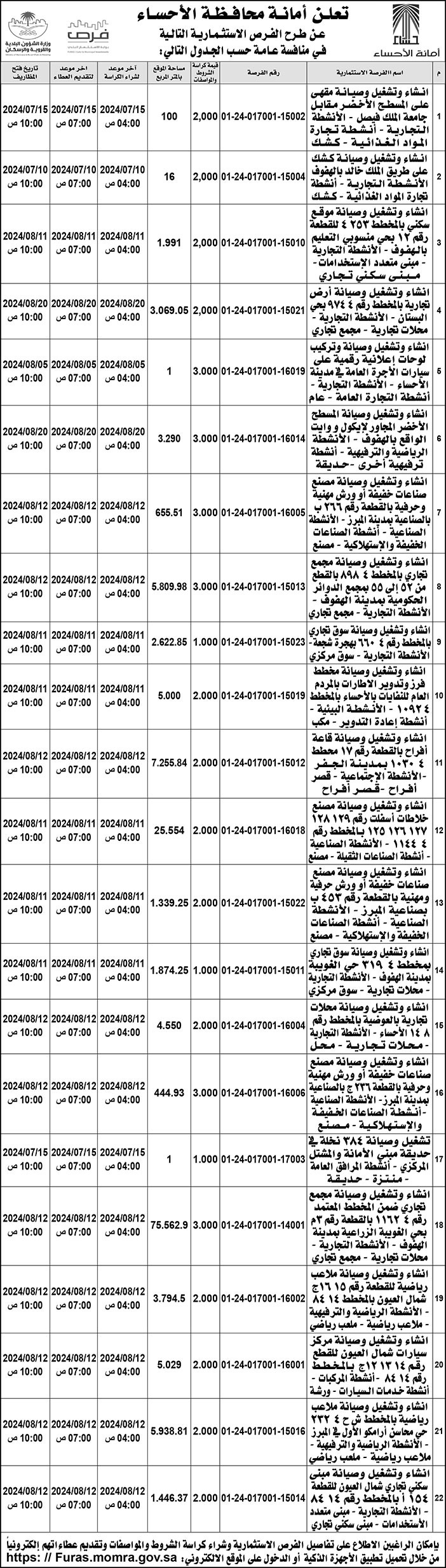 إعلان أمانة محافظة الأحساء 