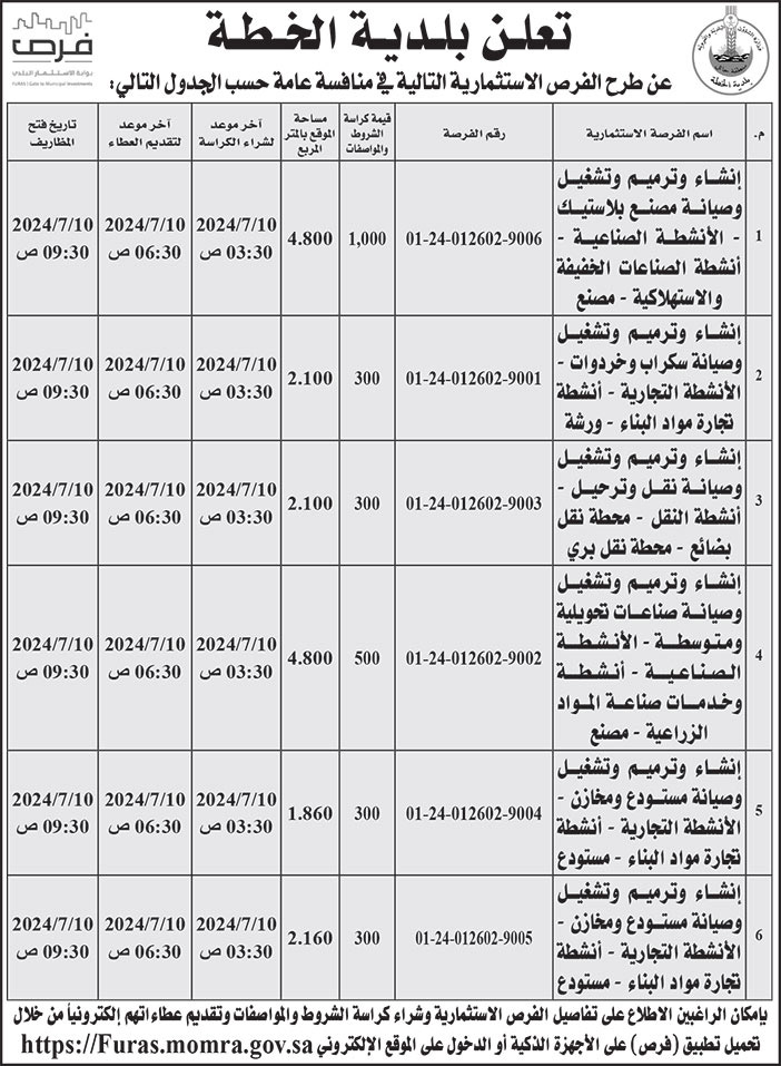 إعلان بلدية الخطة 