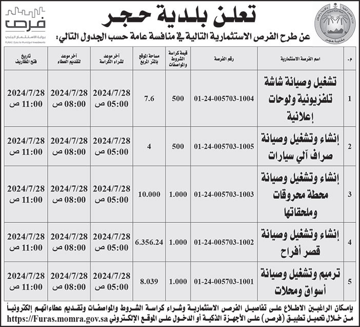 إعلان بلدية حجر 