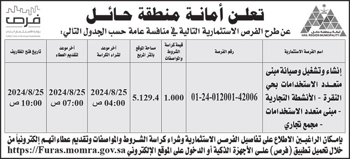 إعلان أمانة منطقة حائل/ 42006 