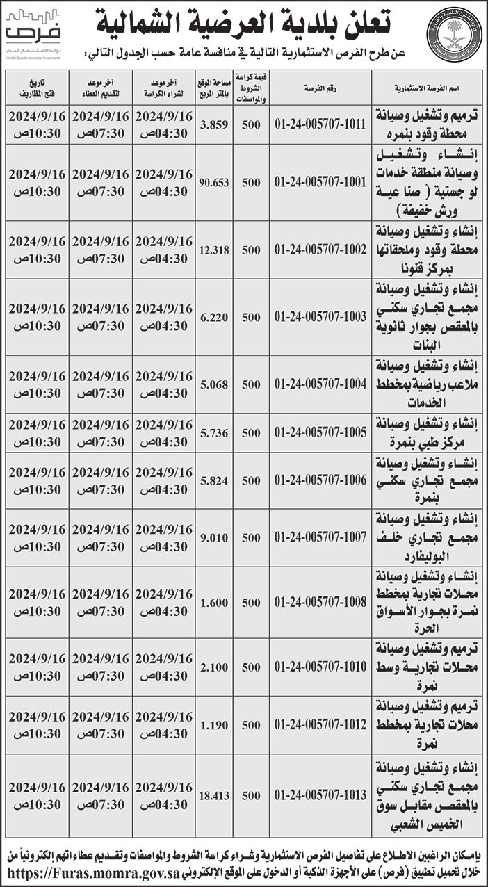 إعلان بلدية العرضية الشمالية 