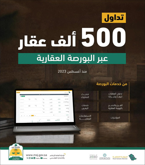 وزارة العدل: تداول 500 ألف عقار عبر البورصة العقارية 