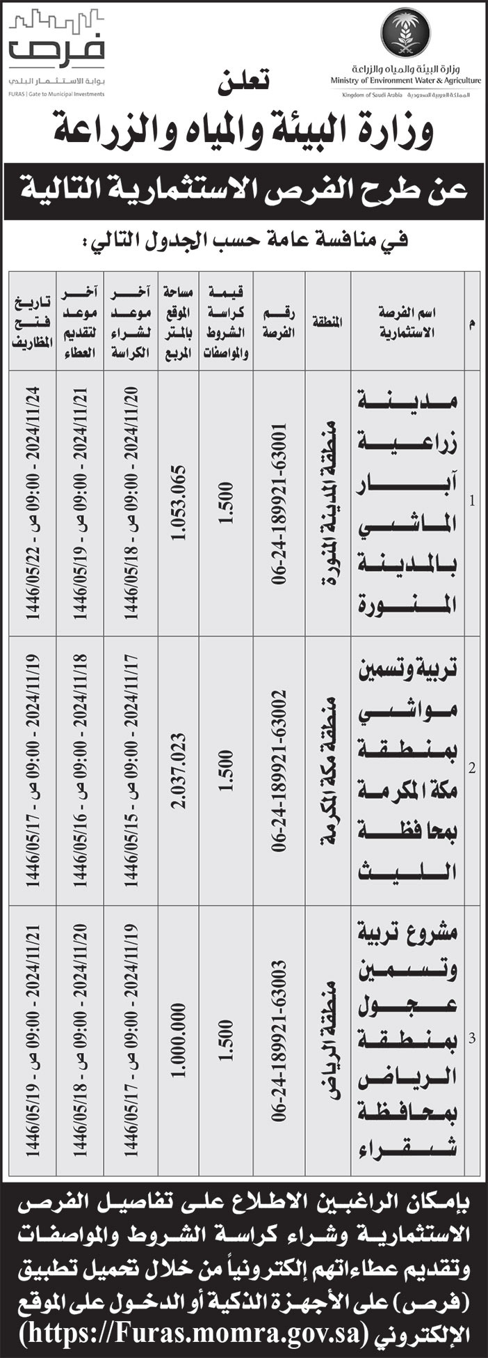 إعلان وزارة البيئة والمياه والزراعة 