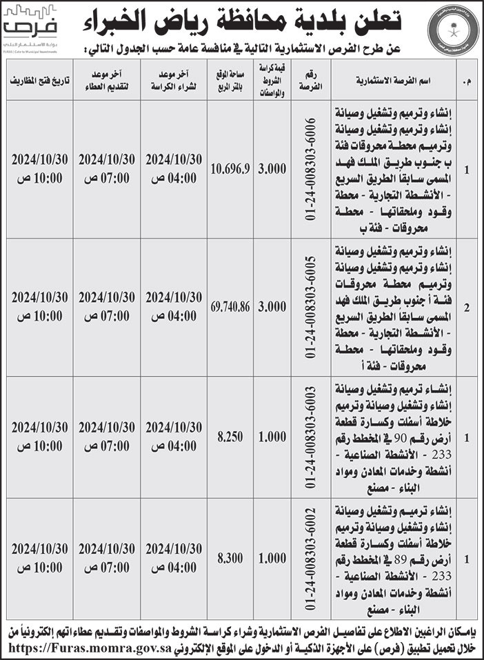 إعلان بلدية محافظة رياض الخبراء 