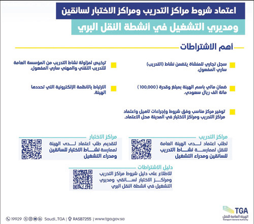 «هيئة النقل»: اعتماد الشروط ومراكز التدريب والاختبار للسائقين 