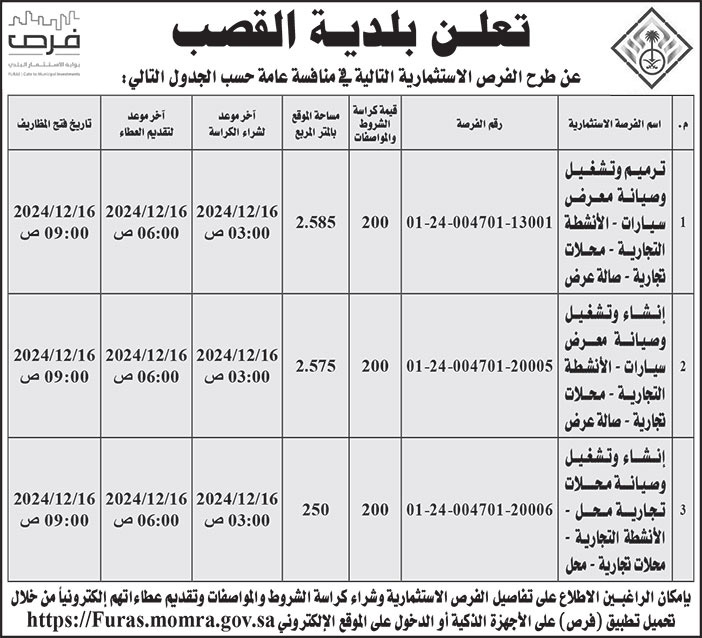 إعلان بلدية القصب 