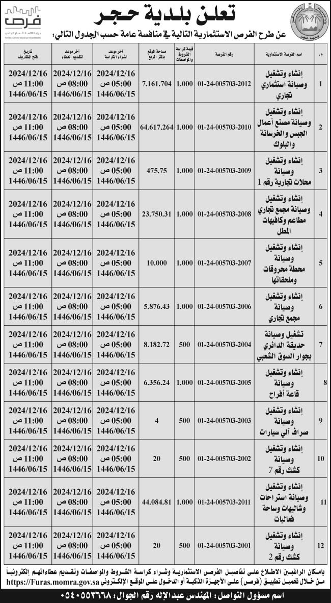 إعلان بلدية حجر 