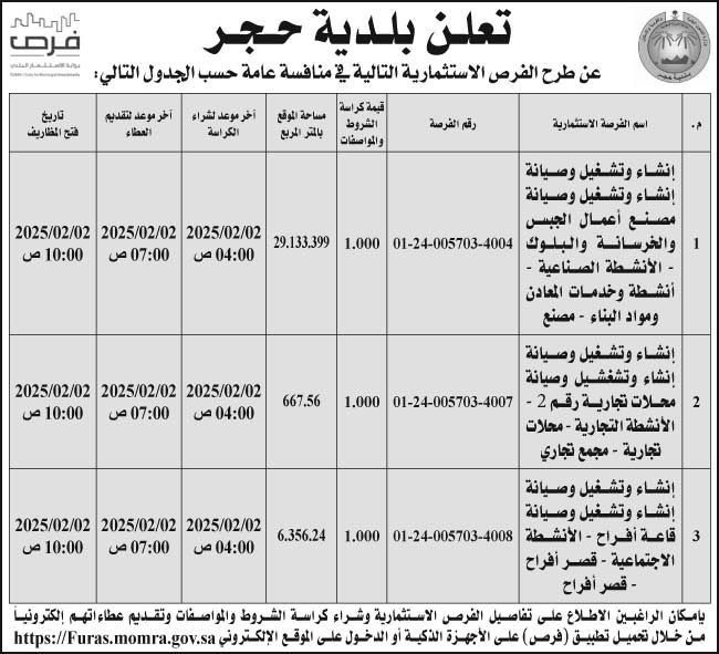 إعلان بلدية حجر 