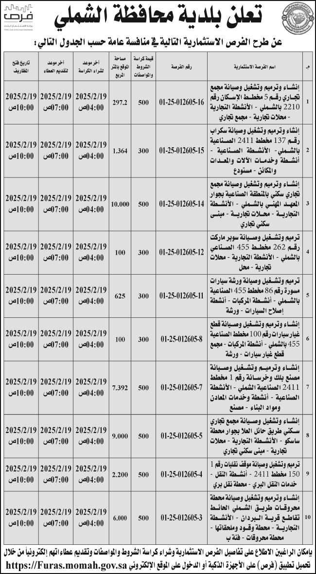 إعلان بلدية محافظة الشملي 