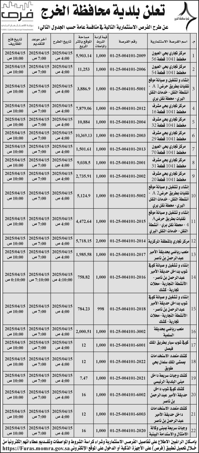 إعلان بلدية محافظة الخرج 