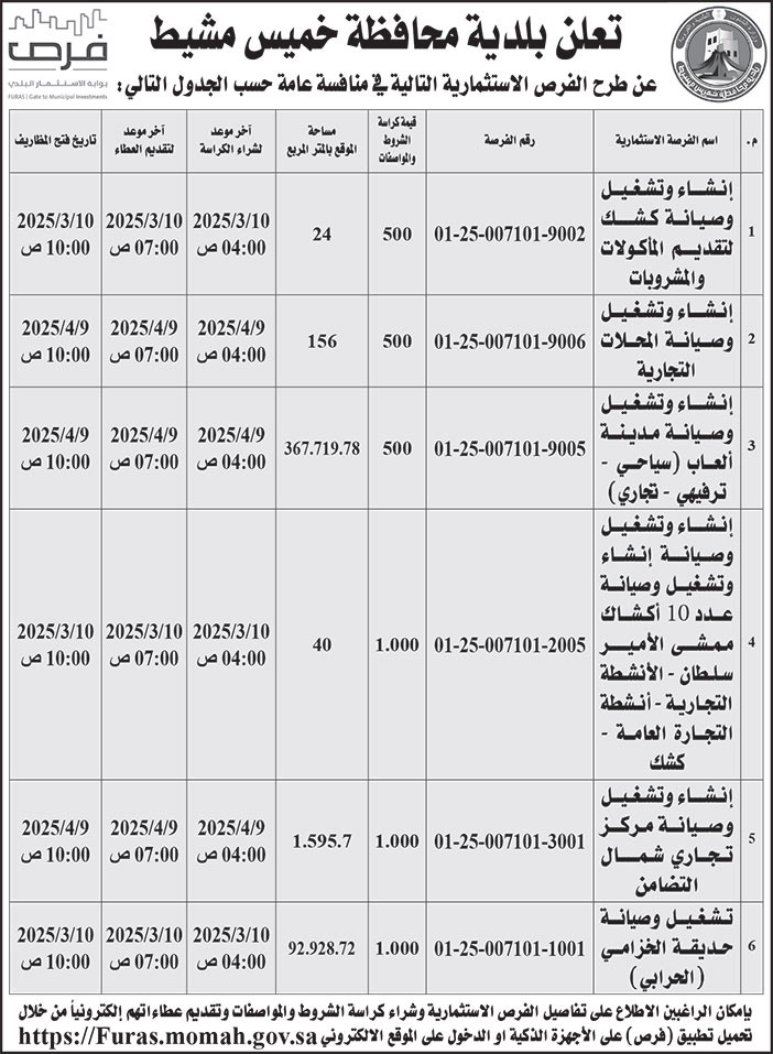 إعلان بلدية محافظة خميس مشيط 