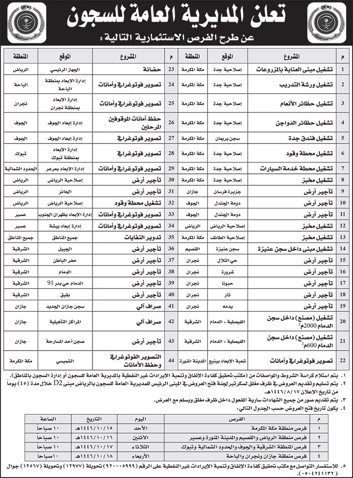 إعلان المديرية العامة للسجون 